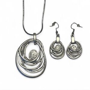 Boho Modern Geometric Silver tone Costume Jewelry Set Necklace + Earrings New